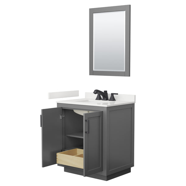 Wyndham Collection Miranda 30 Inch Single Bathroom Vanity in Dark Gray, Quartz Countertop, Undermount Square Sink, Matte Black Trim - Luxe Bathroom Vanities