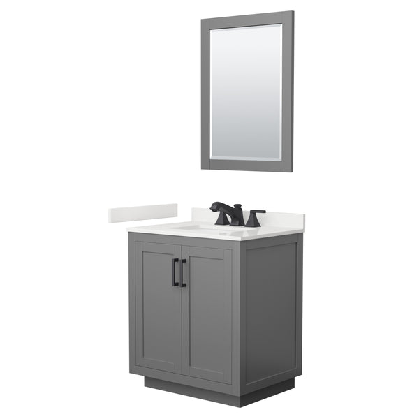 Wyndham Collection Miranda 30 Inch Single Bathroom Vanity in Dark Gray, Quartz Countertop, Undermount Square Sink, Matte Black Trim - Luxe Bathroom Vanities