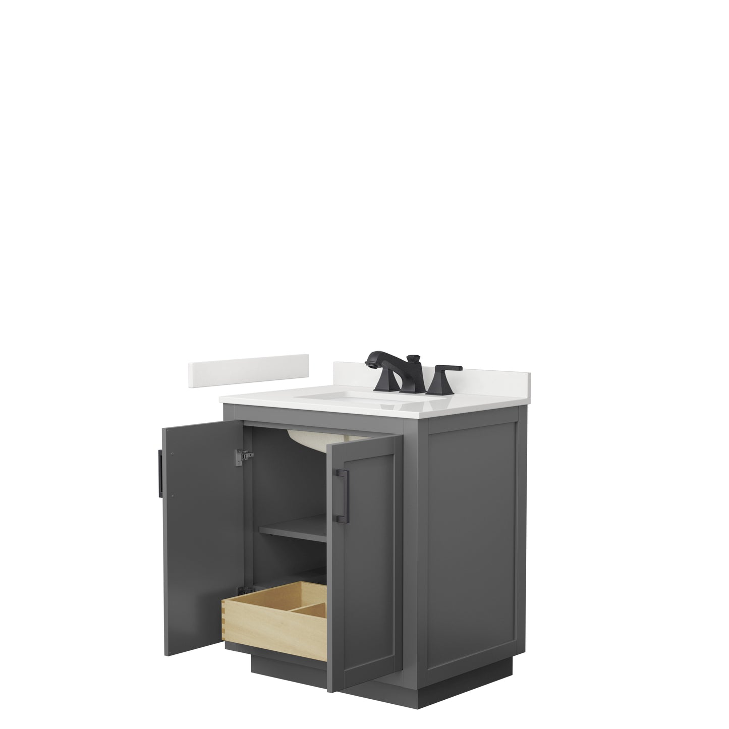 Wyndham Collection Miranda 30 Inch Single Bathroom Vanity in Dark Gray, Quartz Countertop, Undermount Square Sink, Matte Black Trim - Luxe Bathroom Vanities