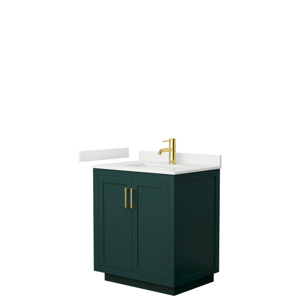 Wyndham Collection Miranda 30 Inch Single Bathroom Vanity in Green, Quartz Countertop, Undermount Square Sink, Brushed Gold Trim - Luxe Bathroom Vanities