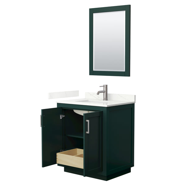 Wyndham Collection Miranda 30 Inch Single Bathroom Vanity in Green, Quartz Countertop, Undermount Square Sink, Brushed Nickel Trim - Luxe Bathroom Vanities