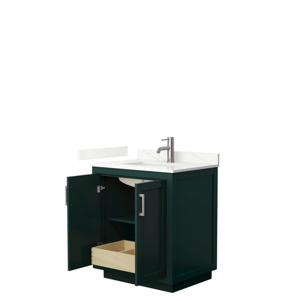 Wyndham Collection Miranda 30 Inch Single Bathroom Vanity in Green, Quartz Countertop, Undermount Square Sink, Brushed Nickel Trim - Luxe Bathroom Vanities