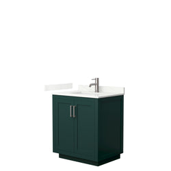 Wyndham Collection Miranda 30 Inch Single Bathroom Vanity in Green, Quartz Countertop, Undermount Square Sink, Brushed Nickel Trim - Luxe Bathroom Vanities