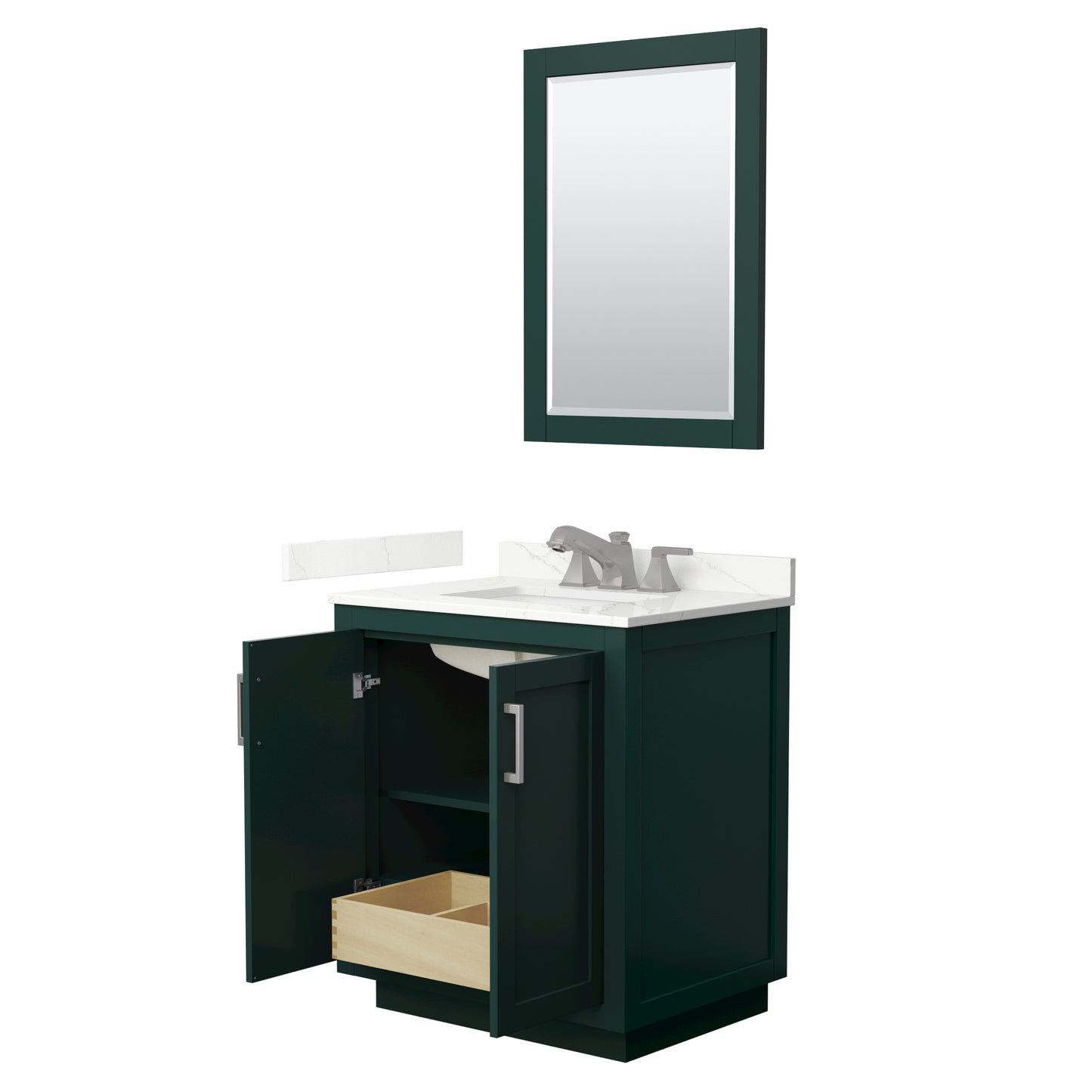 Wyndham Collection Miranda 30 Inch Single Bathroom Vanity in Green, Quartz Countertop, Undermount Square Sink, Brushed Nickel Trim - Luxe Bathroom Vanities