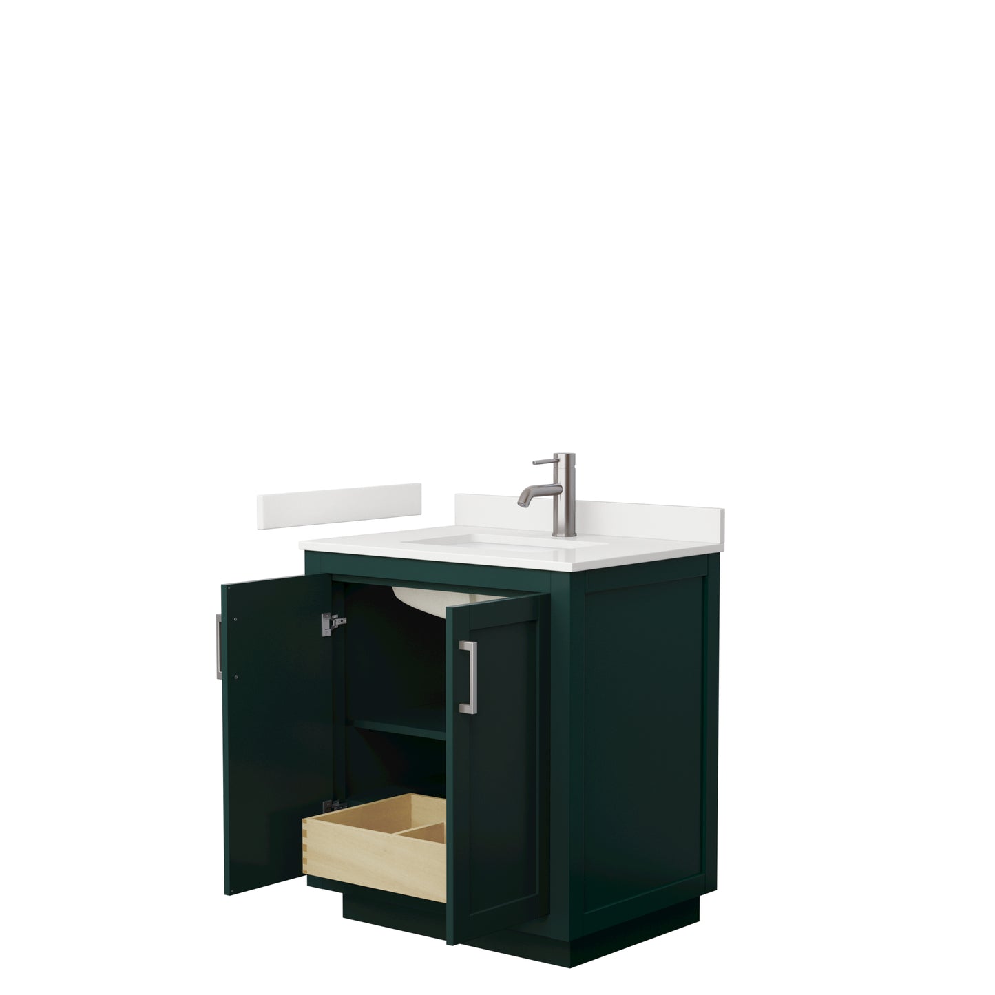 Wyndham Collection Miranda 30 Inch Single Bathroom Vanity in Green, Quartz Countertop, Undermount Square Sink, Brushed Nickel Trim - Luxe Bathroom Vanities