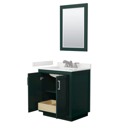 Wyndham Collection Miranda 30 Inch Single Bathroom Vanity in Green, Quartz Countertop, Undermount Square Sink, Brushed Nickel Trim - Luxe Bathroom Vanities