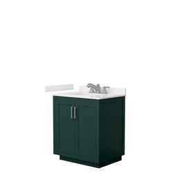 Wyndham Collection Miranda 30 Inch Single Bathroom Vanity in Green, Quartz Countertop, Undermount Square Sink, Brushed Nickel Trim - Luxe Bathroom Vanities