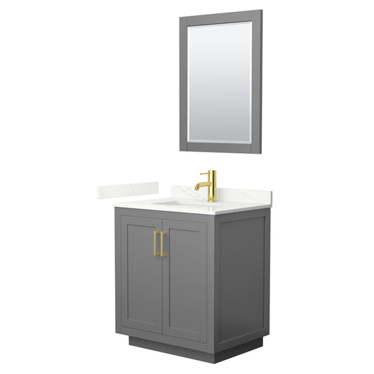 Wyndham Collection Miranda 30 Inch Single Bathroom Vanity in Dark Gray, Quartz Countertop, Undermount Square Sink, Brushed Gold Trim - Luxe Bathroom Vanities