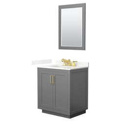 Wyndham Collection Miranda 30 Inch Single Bathroom Vanity in Dark Gray, Quartz Countertop, Undermount Square Sink, Brushed Gold Trim - Luxe Bathroom Vanities