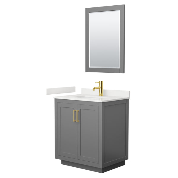 Wyndham Collection Miranda 30 Inch Single Bathroom Vanity in Dark Gray, Quartz Countertop, Undermount Square Sink, Brushed Gold Trim - Luxe Bathroom Vanities