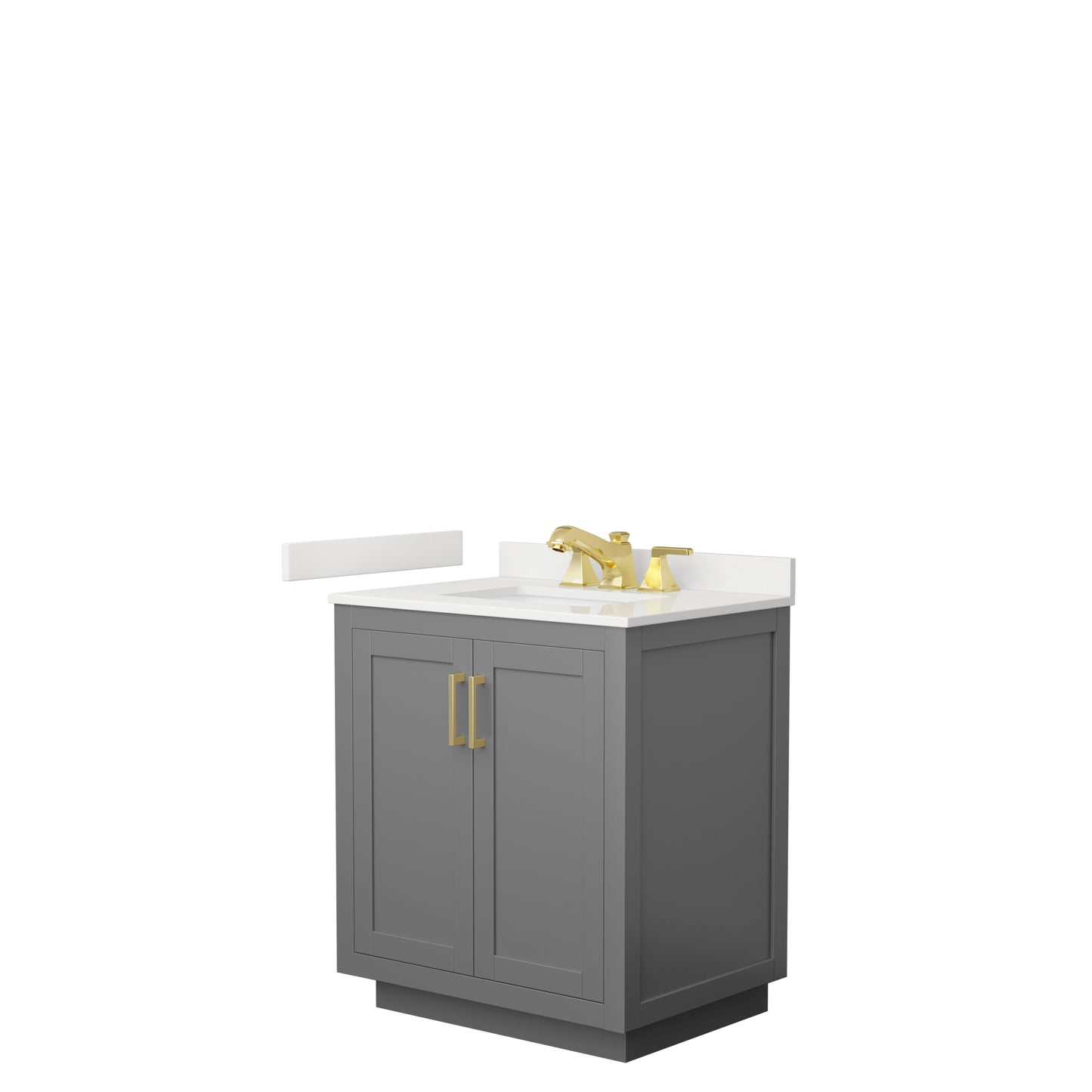 Wyndham Collection Miranda 30 Inch Single Bathroom Vanity in Dark Gray, Quartz Countertop, Undermount Square Sink, Brushed Gold Trim - Luxe Bathroom Vanities