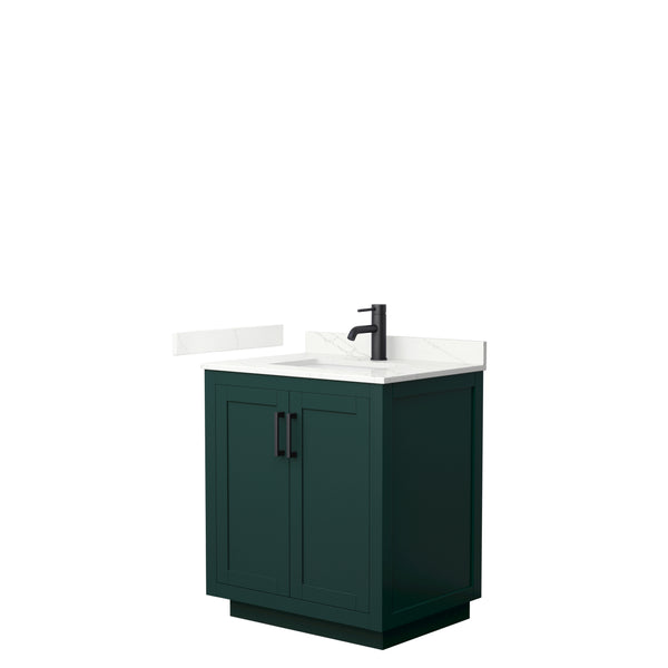 Wyndham Collection Miranda 30 Inch Single Bathroom Vanity in Green, Quartz Countertop, Undermount Square Sink, Matte Black Trim - Luxe Bathroom Vanities