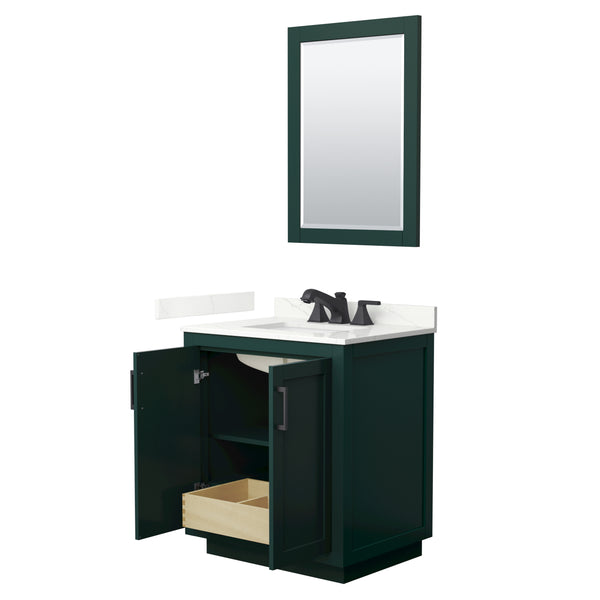 Wyndham Collection Miranda 30 Inch Single Bathroom Vanity in Green, Quartz Countertop, Undermount Square Sink, Matte Black Trim - Luxe Bathroom Vanities