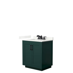 Wyndham Collection Miranda 30 Inch Single Bathroom Vanity in Green, Quartz Countertop, Undermount Square Sink, Matte Black Trim - Luxe Bathroom Vanities