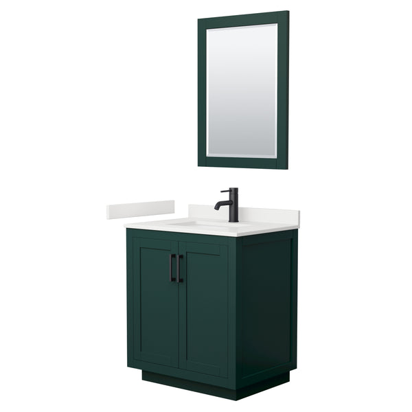 Wyndham Collection Miranda 30 Inch Single Bathroom Vanity in Green, Quartz Countertop, Undermount Square Sink, Matte Black Trim - Luxe Bathroom Vanities