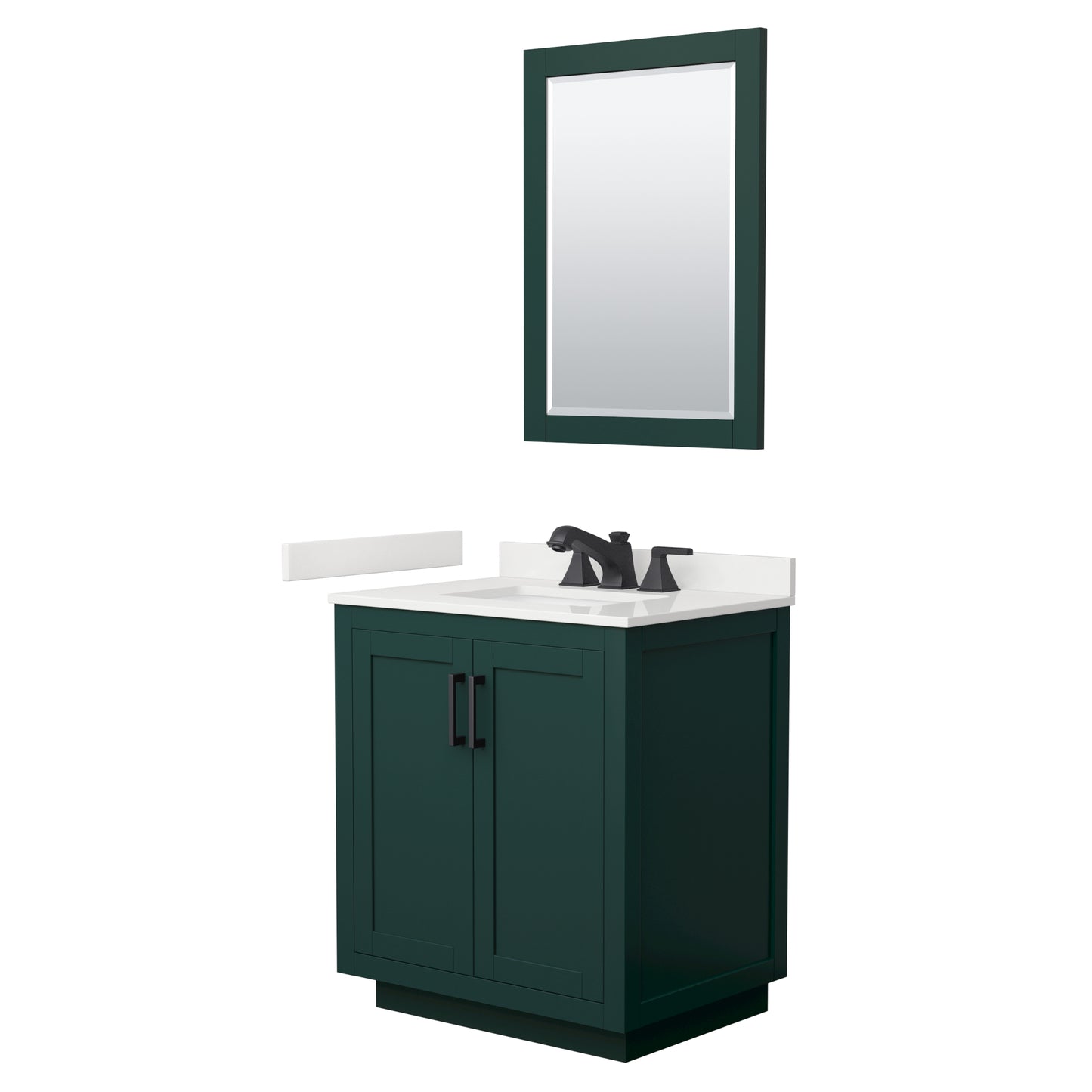 Wyndham Collection Miranda 30 Inch Single Bathroom Vanity in Green, Quartz Countertop, Undermount Square Sink, Matte Black Trim - Luxe Bathroom Vanities