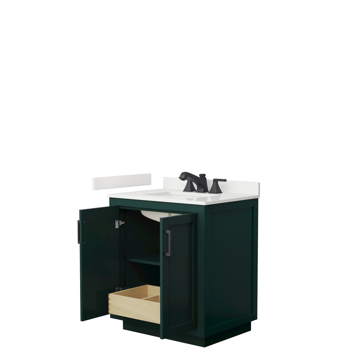 Wyndham Collection Miranda 30 Inch Single Bathroom Vanity in Green, Quartz Countertop, Undermount Square Sink, Matte Black Trim - Luxe Bathroom Vanities