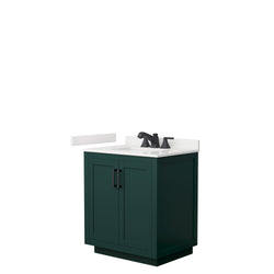 Wyndham Collection Miranda 30 Inch Single Bathroom Vanity in Green, Quartz Countertop, Undermount Square Sink, Matte Black Trim - Luxe Bathroom Vanities