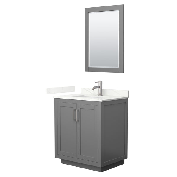 Wyndham Collection Miranda 30 Inch Single Bathroom Vanity in Dark Gray, Quartz Countertop, Undermount Square Sink, Brushed Nickel Trim - Luxe Bathroom Vanities