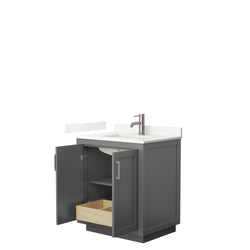 Wyndham Collection Miranda 30 Inch Single Bathroom Vanity in Dark Gray, Quartz Countertop, Undermount Square Sink, Brushed Nickel Trim - Luxe Bathroom Vanities