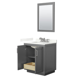 Wyndham Collection Miranda 30 Inch Single Bathroom Vanity in Dark Gray, Quartz Countertop, Undermount Square Sink, Brushed Nickel Trim - Luxe Bathroom Vanities