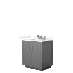 Wyndham Collection Miranda 30 Inch Single Bathroom Vanity in Dark Gray, Quartz Countertop, Undermount Square Sink, Brushed Nickel Trim - Luxe Bathroom Vanities