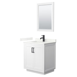 Wyndham Collection Miranda 30 Inch Single Bathroom Vanity in White, Quartz Countertop, Undermount Square Sink, Matte Black Trim - Luxe Bathroom Vanities