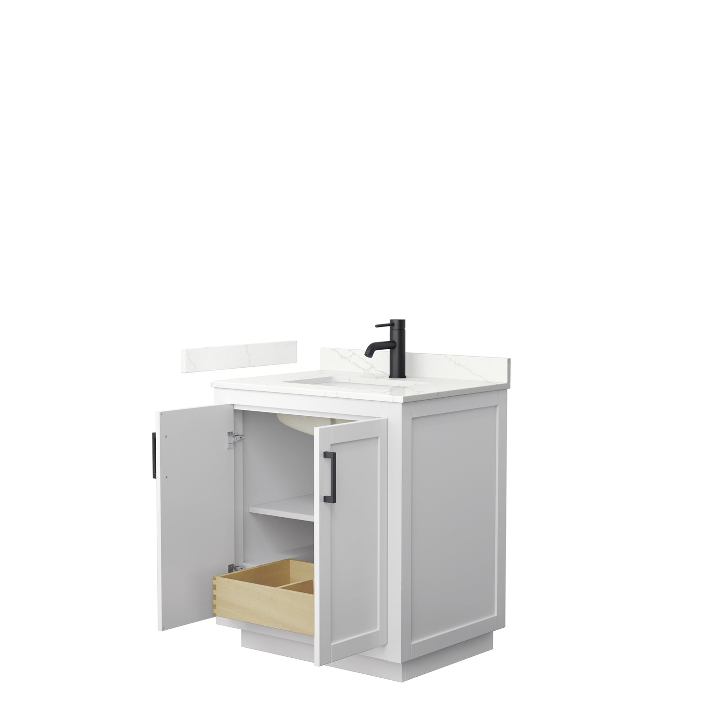 Wyndham Collection Miranda 30 Inch Single Bathroom Vanity in White, Quartz Countertop, Undermount Square Sink, Matte Black Trim - Luxe Bathroom Vanities