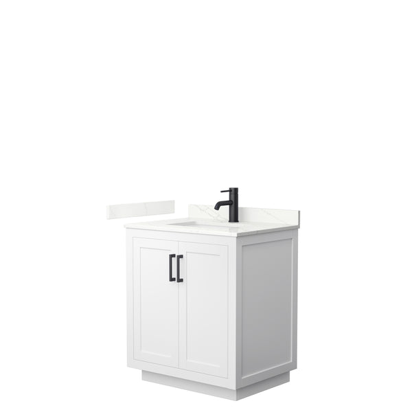 Wyndham Collection Miranda 30 Inch Single Bathroom Vanity in White, Quartz Countertop, Undermount Square Sink, Matte Black Trim - Luxe Bathroom Vanities