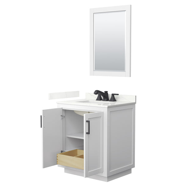 Wyndham Collection Miranda 30 Inch Single Bathroom Vanity in White, Quartz Countertop, Undermount Square Sink, Matte Black Trim - Luxe Bathroom Vanities