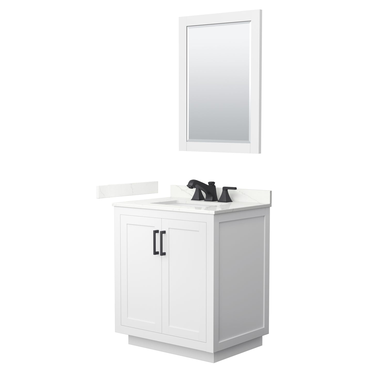 Wyndham Collection Miranda 30 Inch Single Bathroom Vanity in White, Quartz Countertop, Undermount Square Sink, Matte Black Trim - Luxe Bathroom Vanities