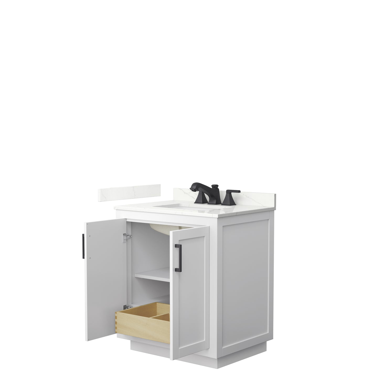 Wyndham Collection Miranda 30 Inch Single Bathroom Vanity in White, Quartz Countertop, Undermount Square Sink, Matte Black Trim - Luxe Bathroom Vanities