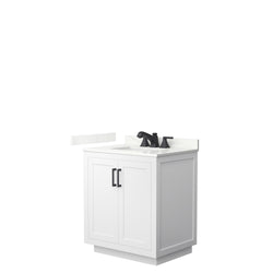 Wyndham Collection Miranda 30 Inch Single Bathroom Vanity in White, Quartz Countertop, Undermount Square Sink, Matte Black Trim - Luxe Bathroom Vanities