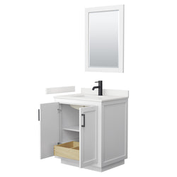 Wyndham Collection Miranda 30 Inch Single Bathroom Vanity in White, Quartz Countertop, Undermount Square Sink, Matte Black Trim - Luxe Bathroom Vanities