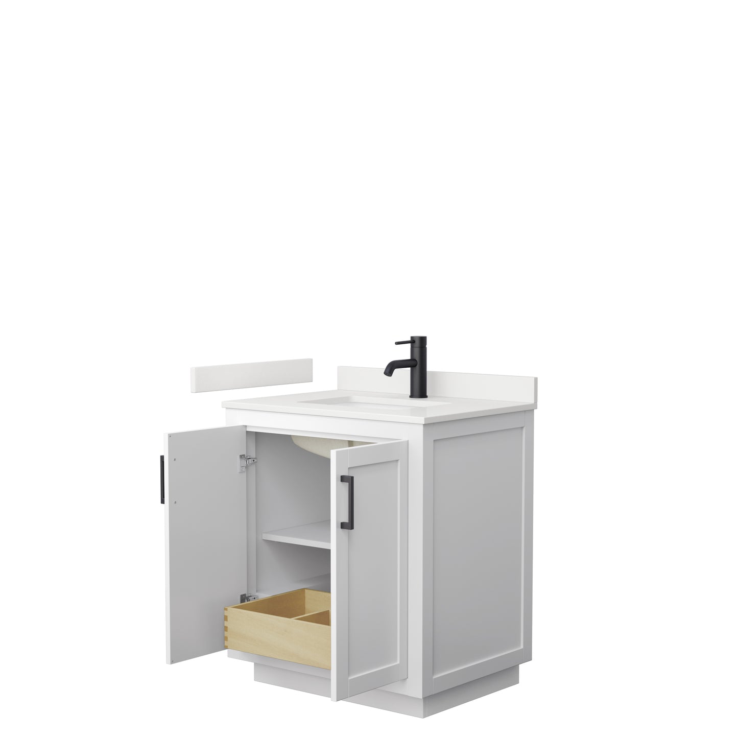 Wyndham Collection Miranda 30 Inch Single Bathroom Vanity in White, Quartz Countertop, Undermount Square Sink, Matte Black Trim - Luxe Bathroom Vanities