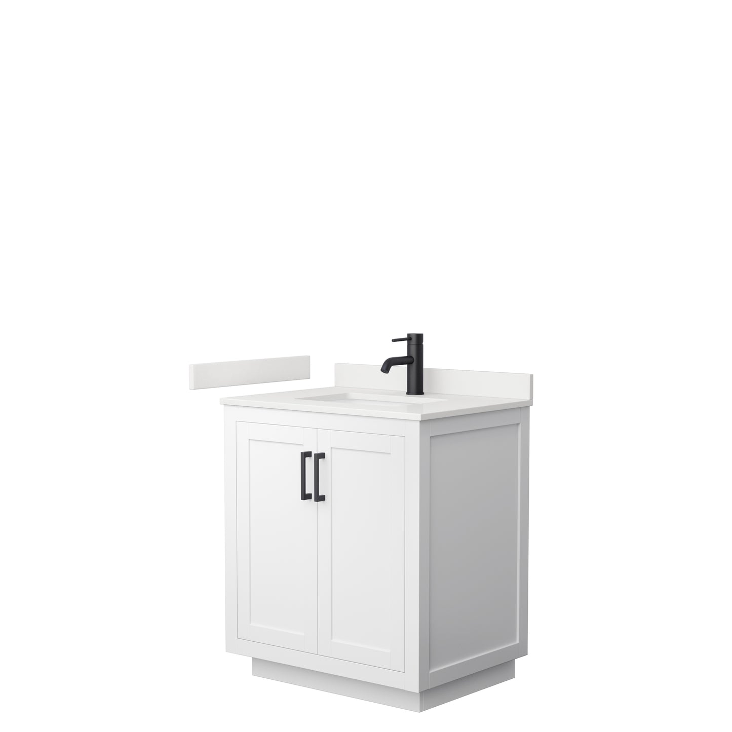 Wyndham Collection Miranda 30 Inch Single Bathroom Vanity in White, Quartz Countertop, Undermount Square Sink, Matte Black Trim - Luxe Bathroom Vanities