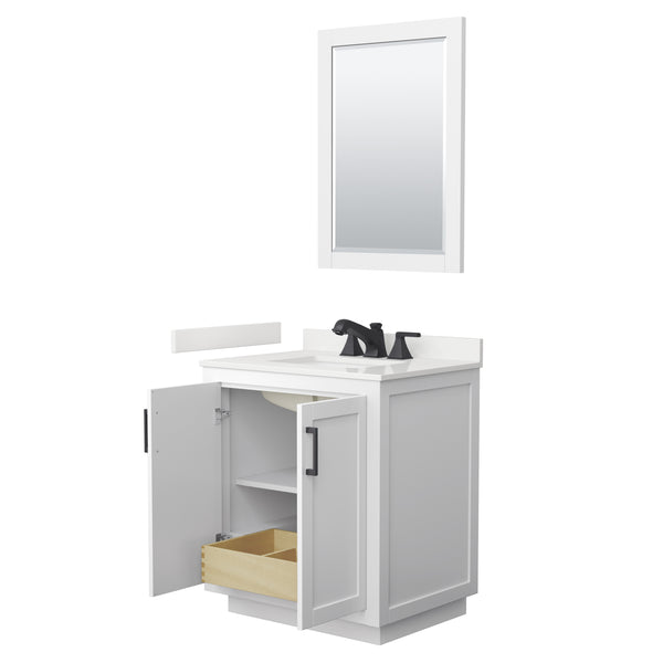 Wyndham Collection Miranda 30 Inch Single Bathroom Vanity in White, Quartz Countertop, Undermount Square Sink, Matte Black Trim - Luxe Bathroom Vanities