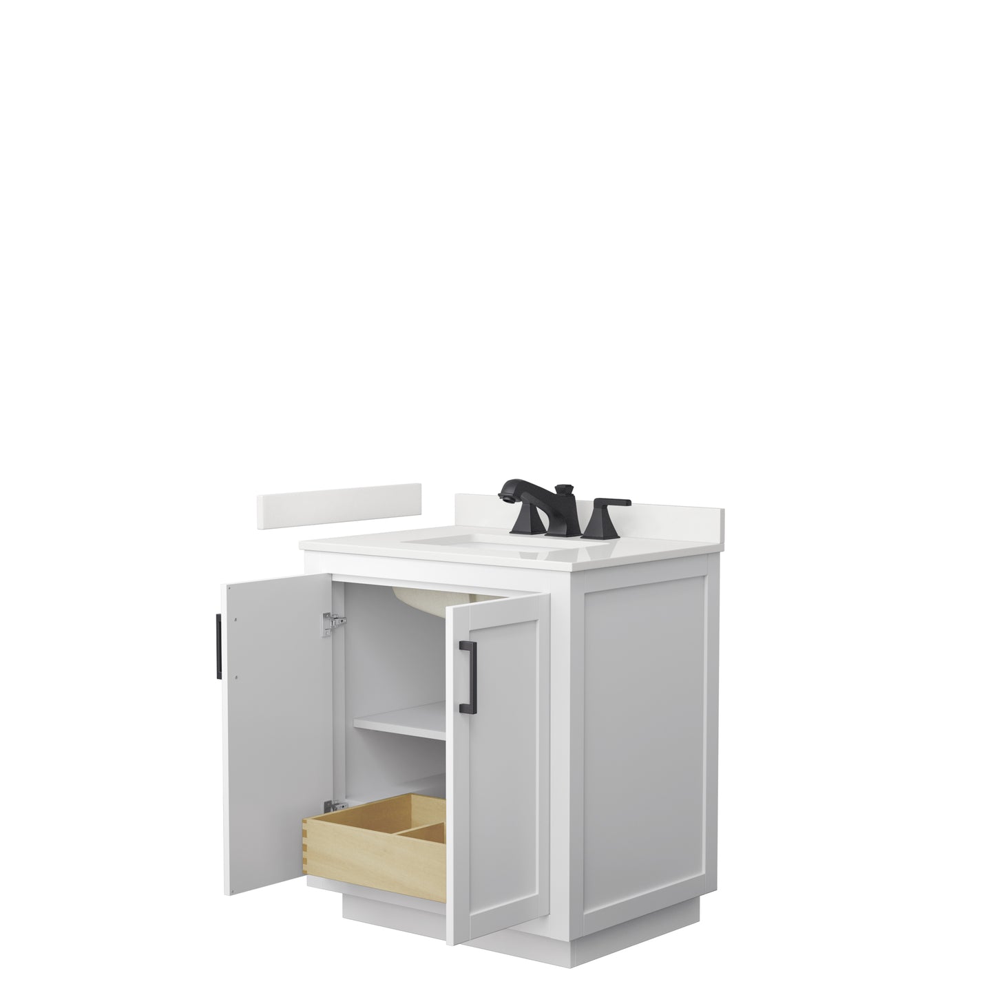 Wyndham Collection Miranda 30 Inch Single Bathroom Vanity in White, Quartz Countertop, Undermount Square Sink, Matte Black Trim - Luxe Bathroom Vanities