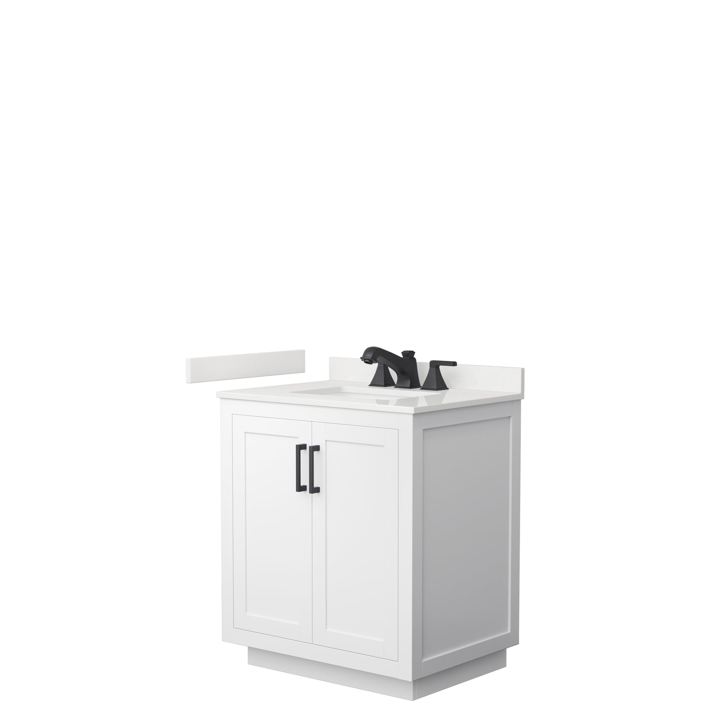 Wyndham Collection Miranda 30 Inch Single Bathroom Vanity in White, Quartz Countertop, Undermount Square Sink, Matte Black Trim - Luxe Bathroom Vanities