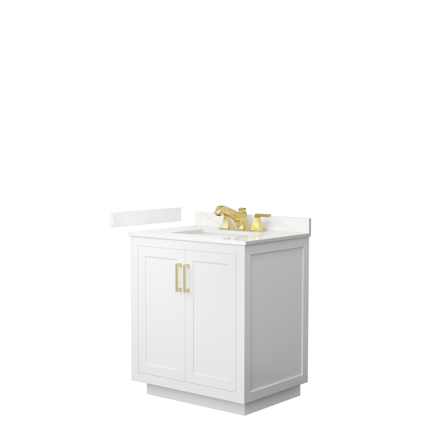 Wyndham Collection Miranda 30 Inch Single Bathroom Vanity in White, Quartz Countertop, Undermount Square Sink, Brushed Gold Trim - Luxe Bathroom Vanities