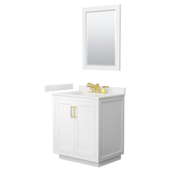 Wyndham Collection Miranda 30 Inch Single Bathroom Vanity in White, Quartz Countertop, Undermount Square Sink, Brushed Gold Trim - Luxe Bathroom Vanities