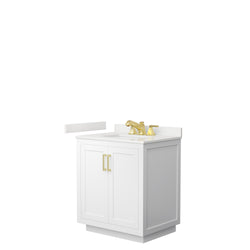 Wyndham Collection Miranda 30 Inch Single Bathroom Vanity in White, Quartz Countertop, Undermount Square Sink, Brushed Gold Trim - Luxe Bathroom Vanities