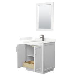 Wyndham Collection Miranda 30 Inch Single Bathroom Vanity in White, Quartz Countertop, Undermount Square Sink, Brushed Nickel Trim - Luxe Bathroom Vanities