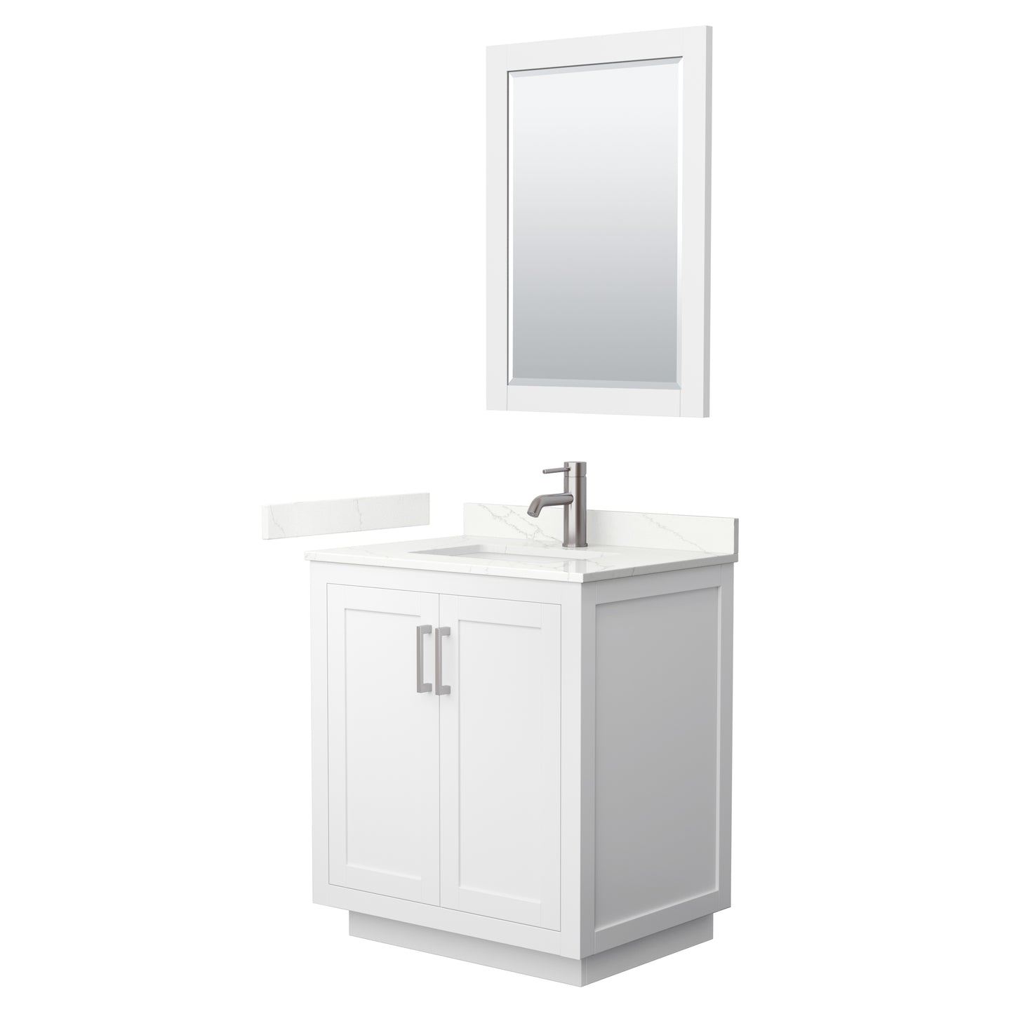 Wyndham Collection Miranda 30 Inch Single Bathroom Vanity in White, Quartz Countertop, Undermount Square Sink, Brushed Nickel Trim - Luxe Bathroom Vanities