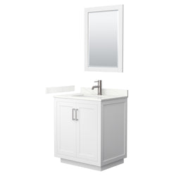 Wyndham Collection Miranda 30 Inch Single Bathroom Vanity in White, Quartz Countertop, Undermount Square Sink, Brushed Nickel Trim - Luxe Bathroom Vanities