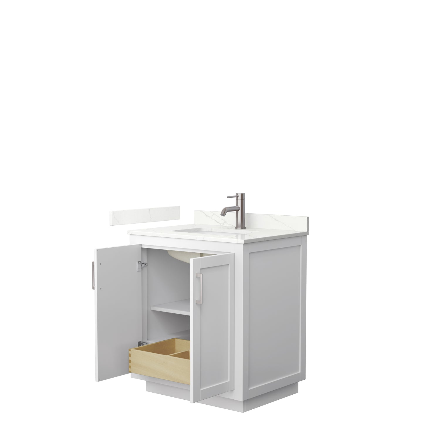 Wyndham Collection Miranda 30 Inch Single Bathroom Vanity in White, Quartz Countertop, Undermount Square Sink, Brushed Nickel Trim - Luxe Bathroom Vanities