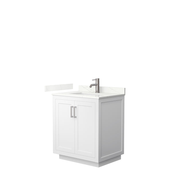 Wyndham Collection Miranda 30 Inch Single Bathroom Vanity in White, Quartz Countertop, Undermount Square Sink, Brushed Nickel Trim - Luxe Bathroom Vanities