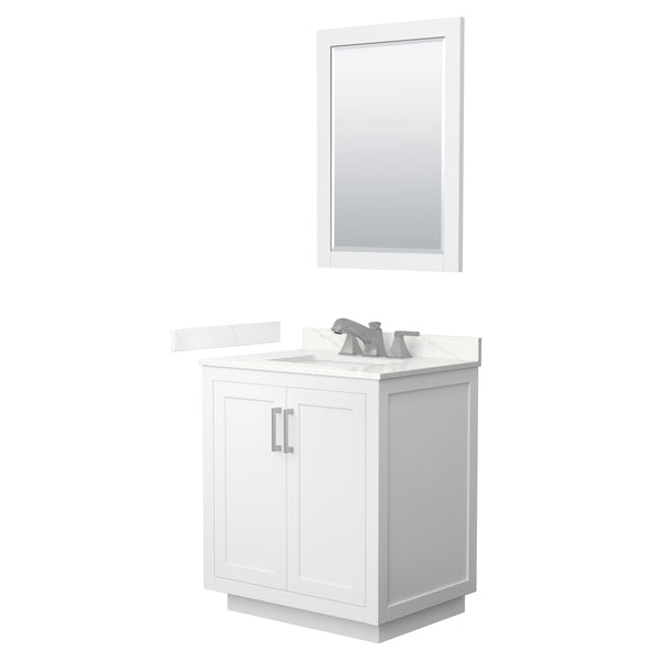 Wyndham Collection Miranda 30 Inch Single Bathroom Vanity in White, Quartz Countertop, Undermount Square Sink, Brushed Nickel Trim - Luxe Bathroom Vanities