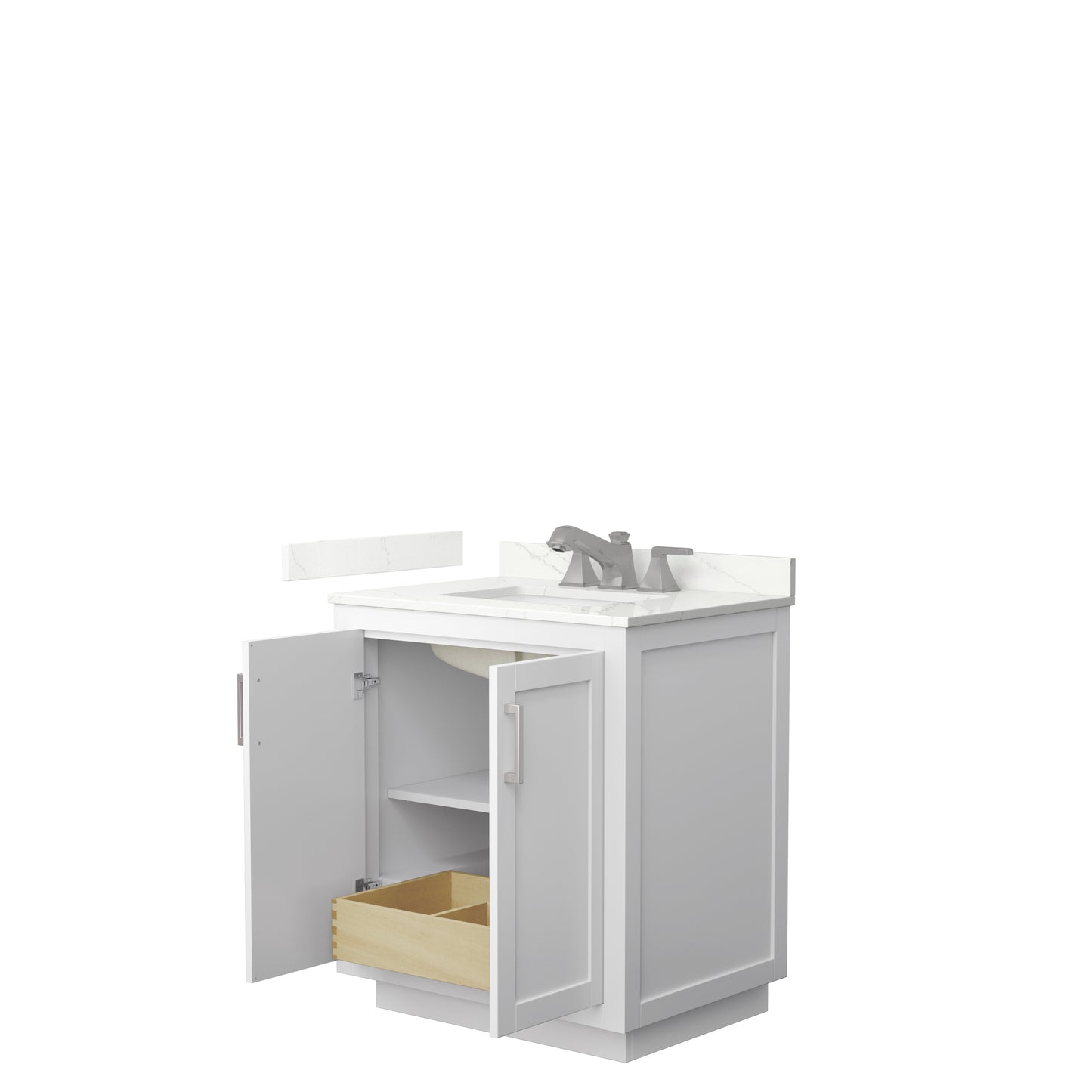 Wyndham Collection Miranda 30 Inch Single Bathroom Vanity in White, Quartz Countertop, Undermount Square Sink, Brushed Nickel Trim - Luxe Bathroom Vanities