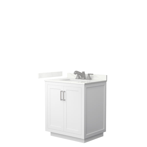 Wyndham Collection Miranda 30 Inch Single Bathroom Vanity in White, Quartz Countertop, Undermount Square Sink, Brushed Nickel Trim - Luxe Bathroom Vanities